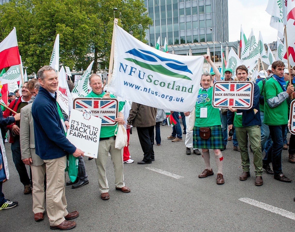 NFU Scotland members join the protest in Brussels