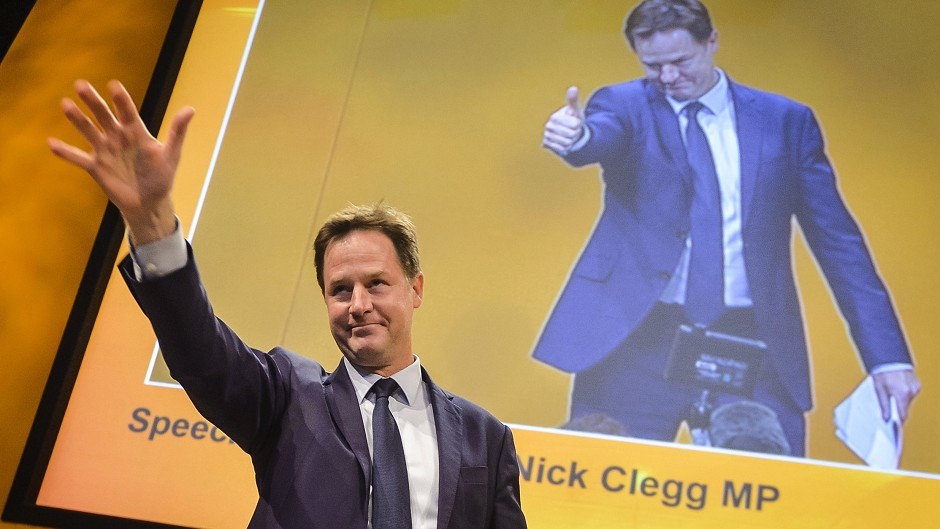 Former leader of the Liberal Democrats Nick Clegg speaks at the Lib Dem annual conference at the Bournemouth International Centre