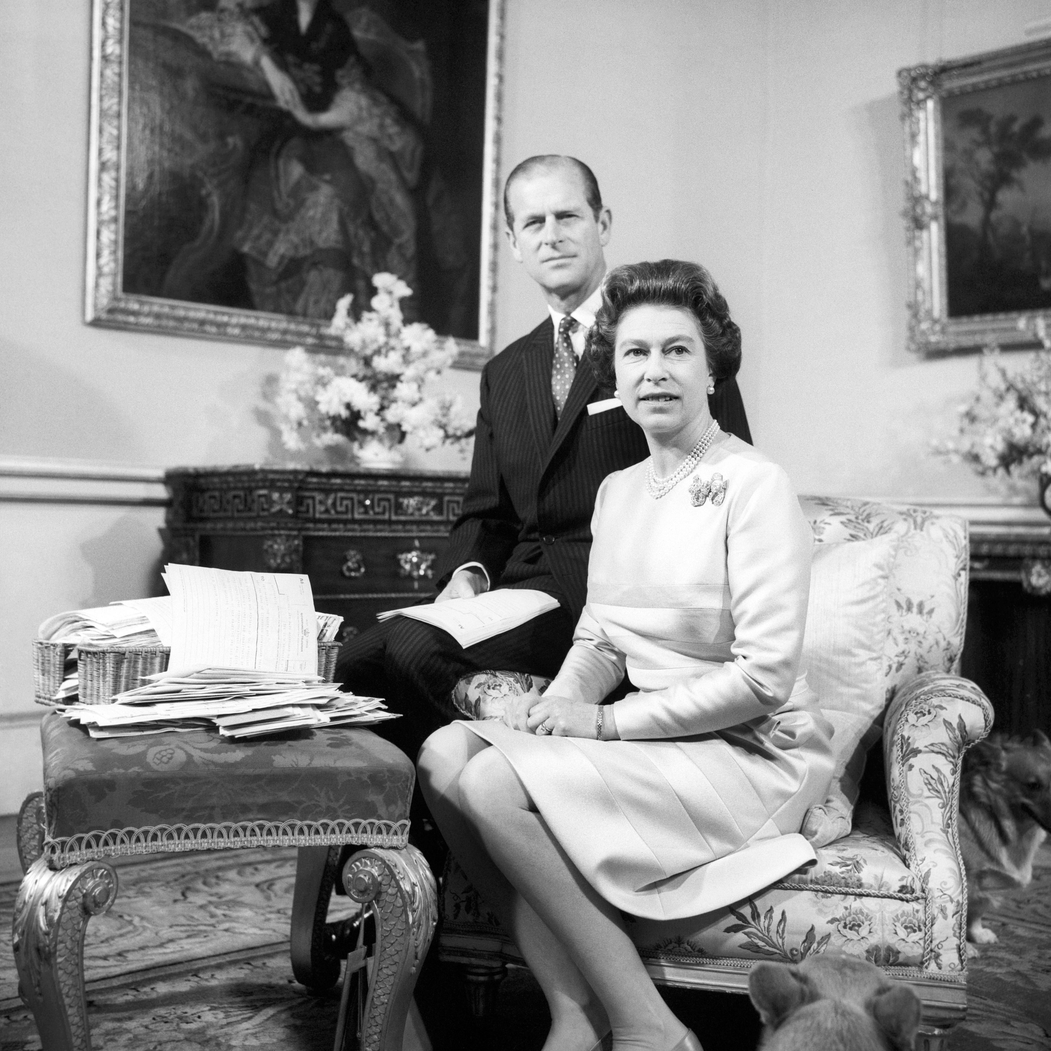  Queen Elizabeth II and Duke of Edinburgh celebrating their Silver Wedding Anniversary in the Belgian suite in Buckingham Palace.