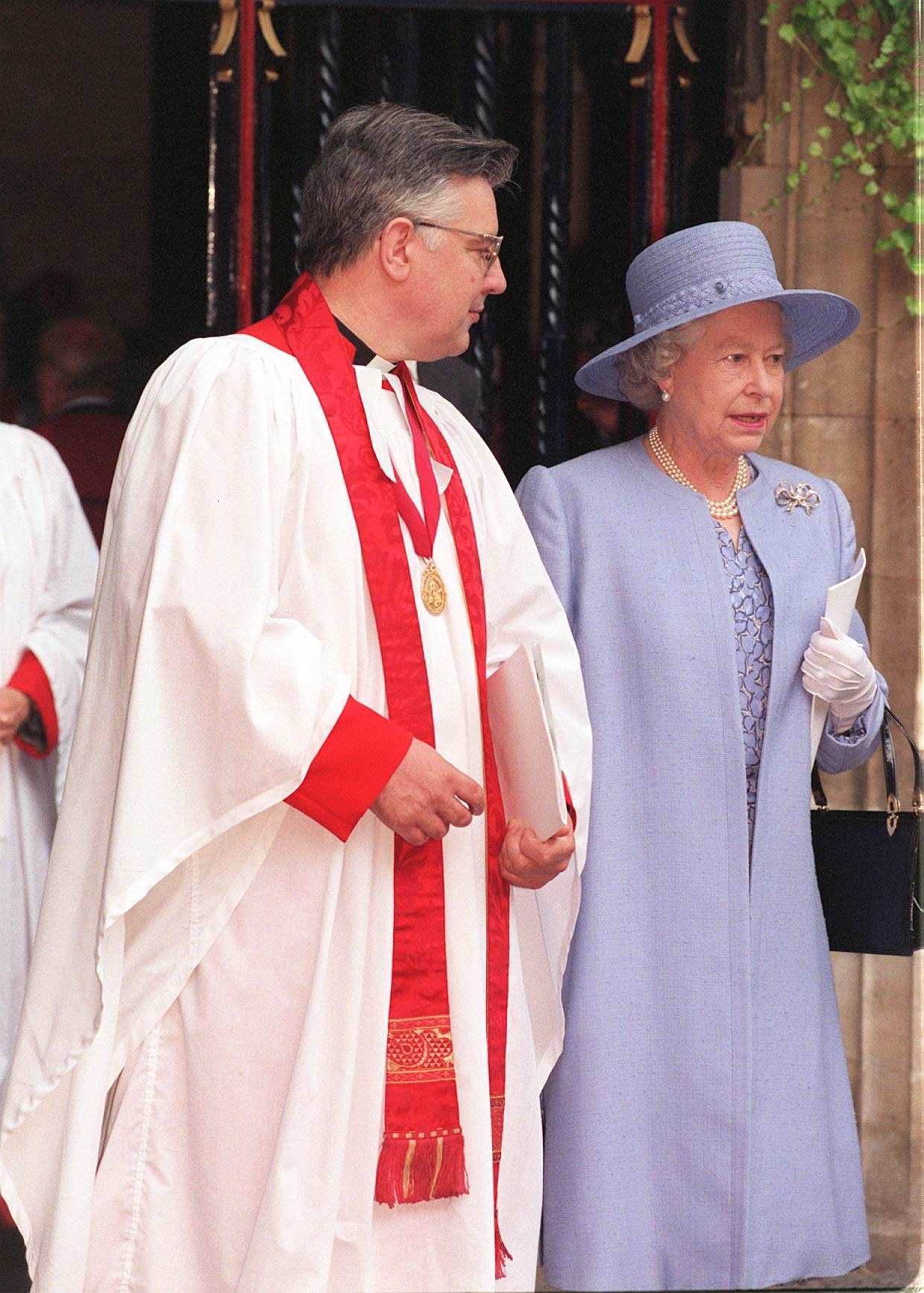 The Queen and Dean Wesley Carr at Westminster Abbey, for today's (Thursday) service for the unveiling of ten new statues commemorating Christian martyrs. 