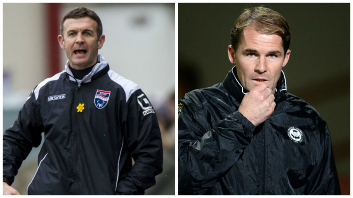 Jim McIntyre, left, is looking to make ground up on Alan Archibald's Partick Thistle.