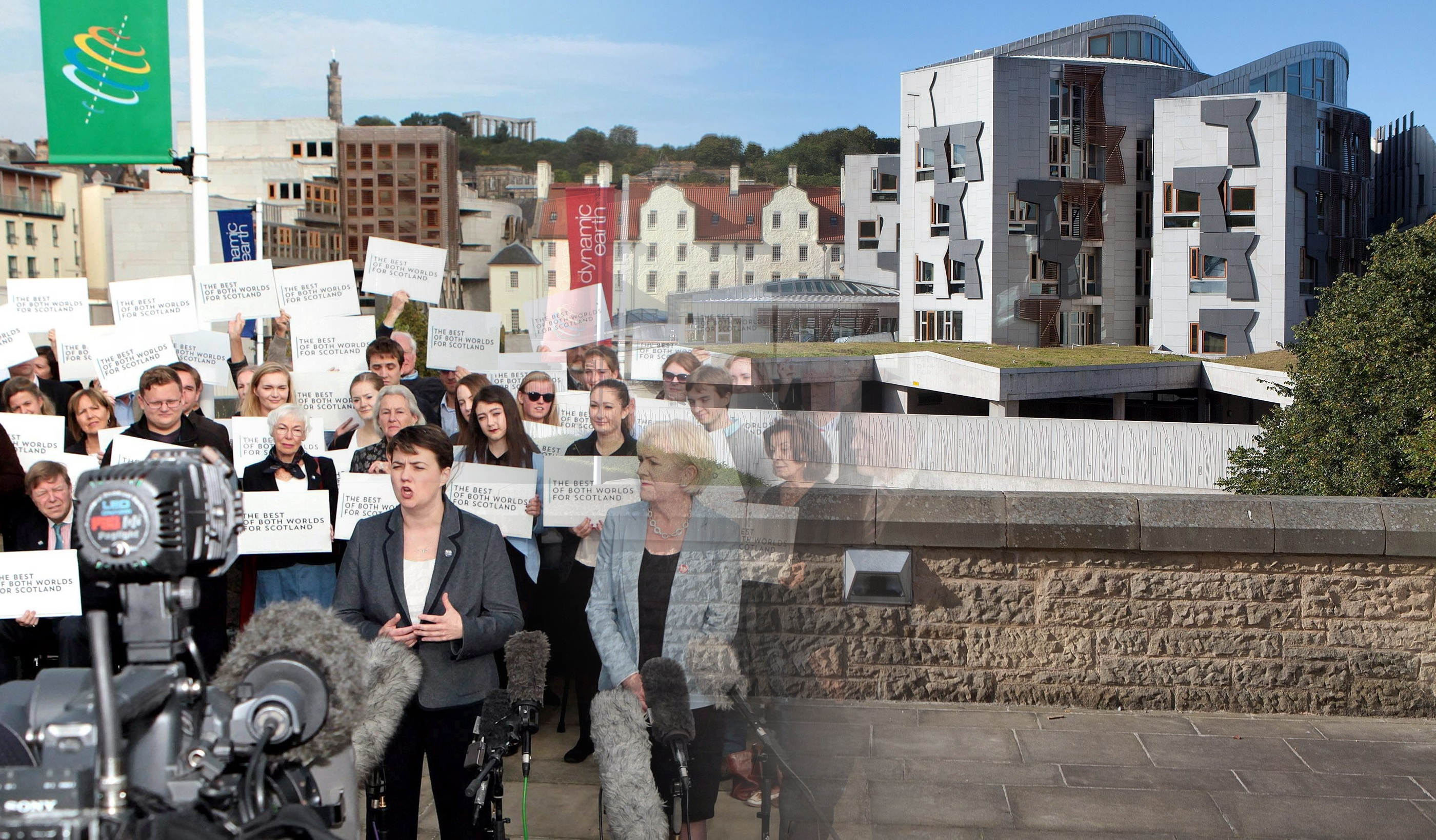 Then and now: Dynamic Earth with a view of the Scottish Parliament buildings where in Sept 2015 Scottish Conservative leader Ruth Davidson, Scottish Labour leader Johann Lamont and Scottish Lib Dem leader Willie Rennie, at spoke to the media.
