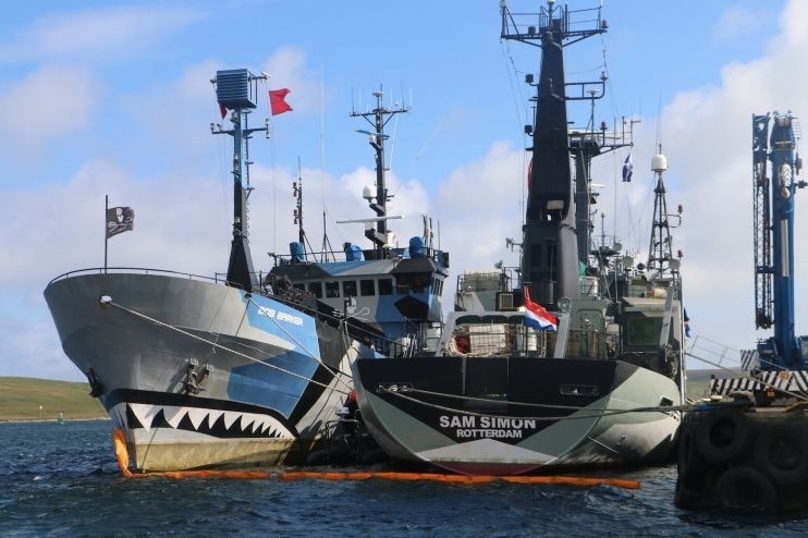 The Sam Simon (and another Sea Shepherd vessel, the Bob Barker) in Lerwick harbour