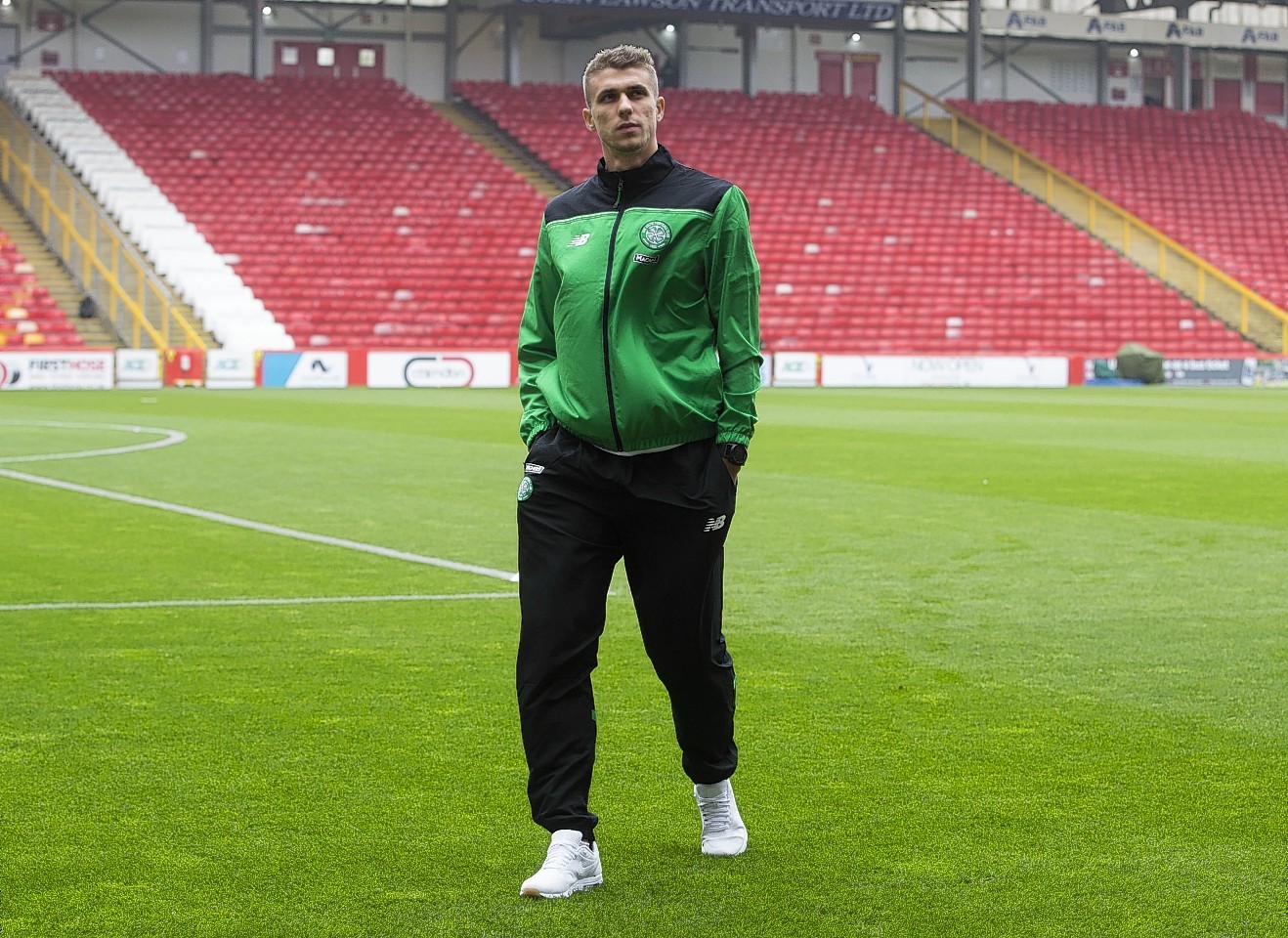 New Celtic signing Jozo Simunovic was in attendance at Pittodrie yesterday but did not make it into Deila's match day squad