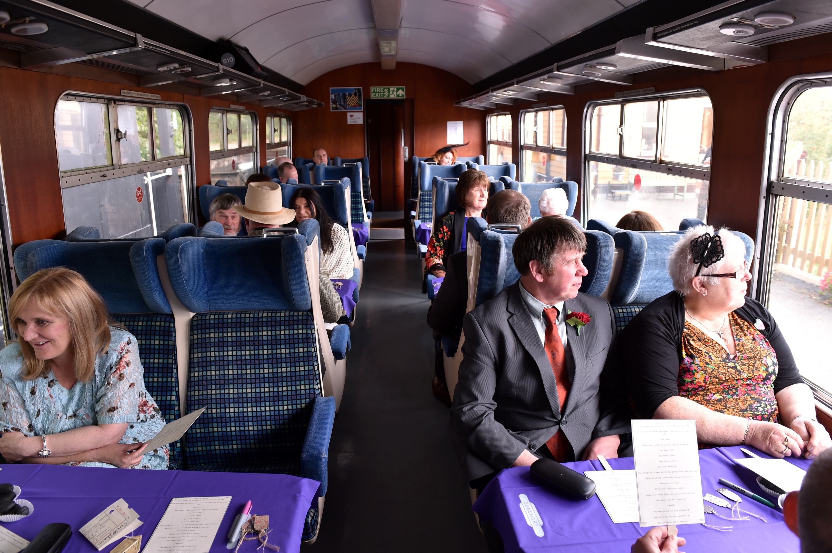 Milton of Crathes Station - the wedding of Shaun Allan and Carol McLaughlin had taken place on the moving carriage. Picture by COLIN RENNIE  September 10, 2015.