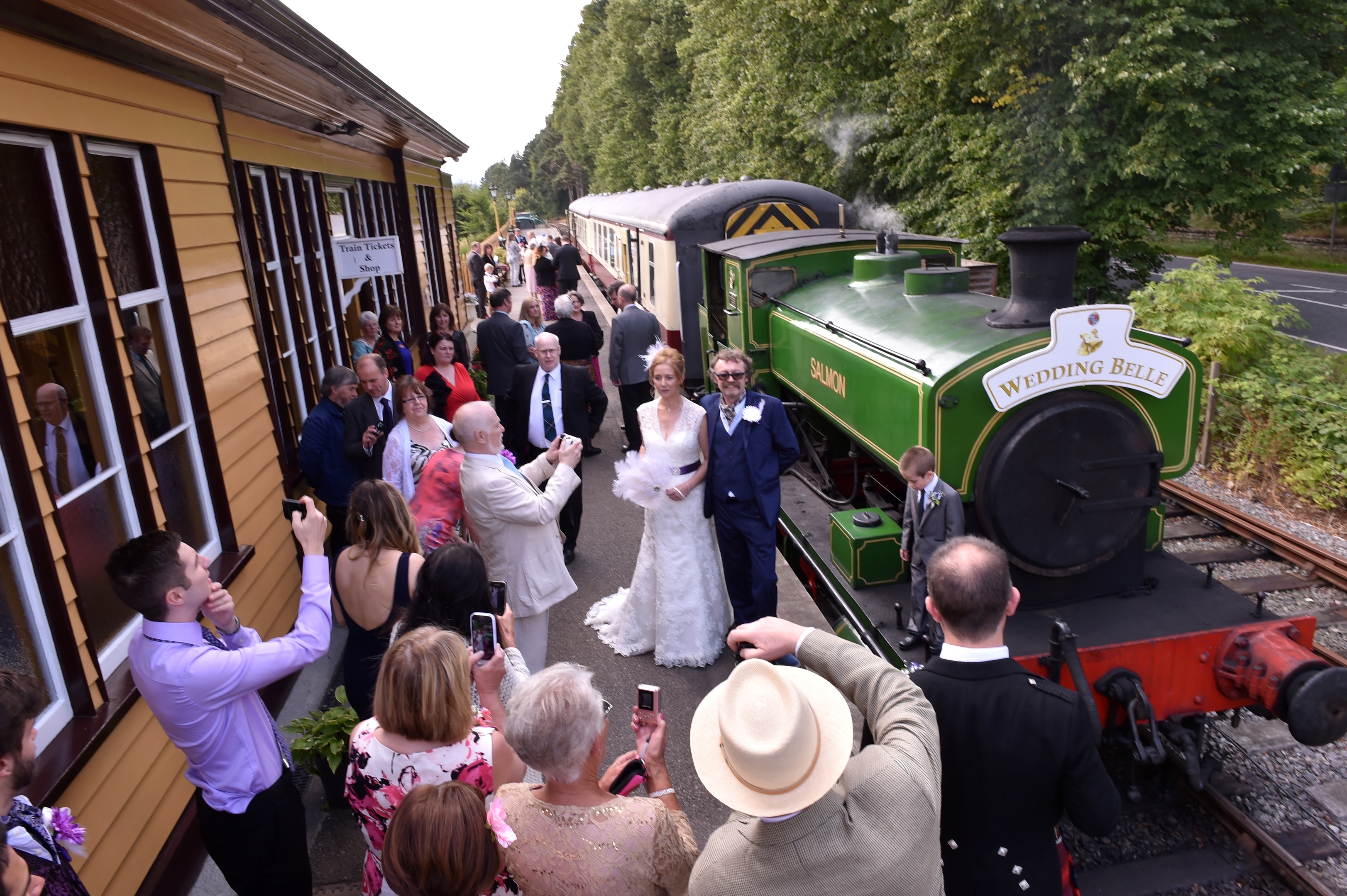 Milton of Crathes Station - the wedding of Shaun Allan and Carol McLaughlin had taken place on the moving carriage. Picture by COLIN RENNIE  September 10, 2015.