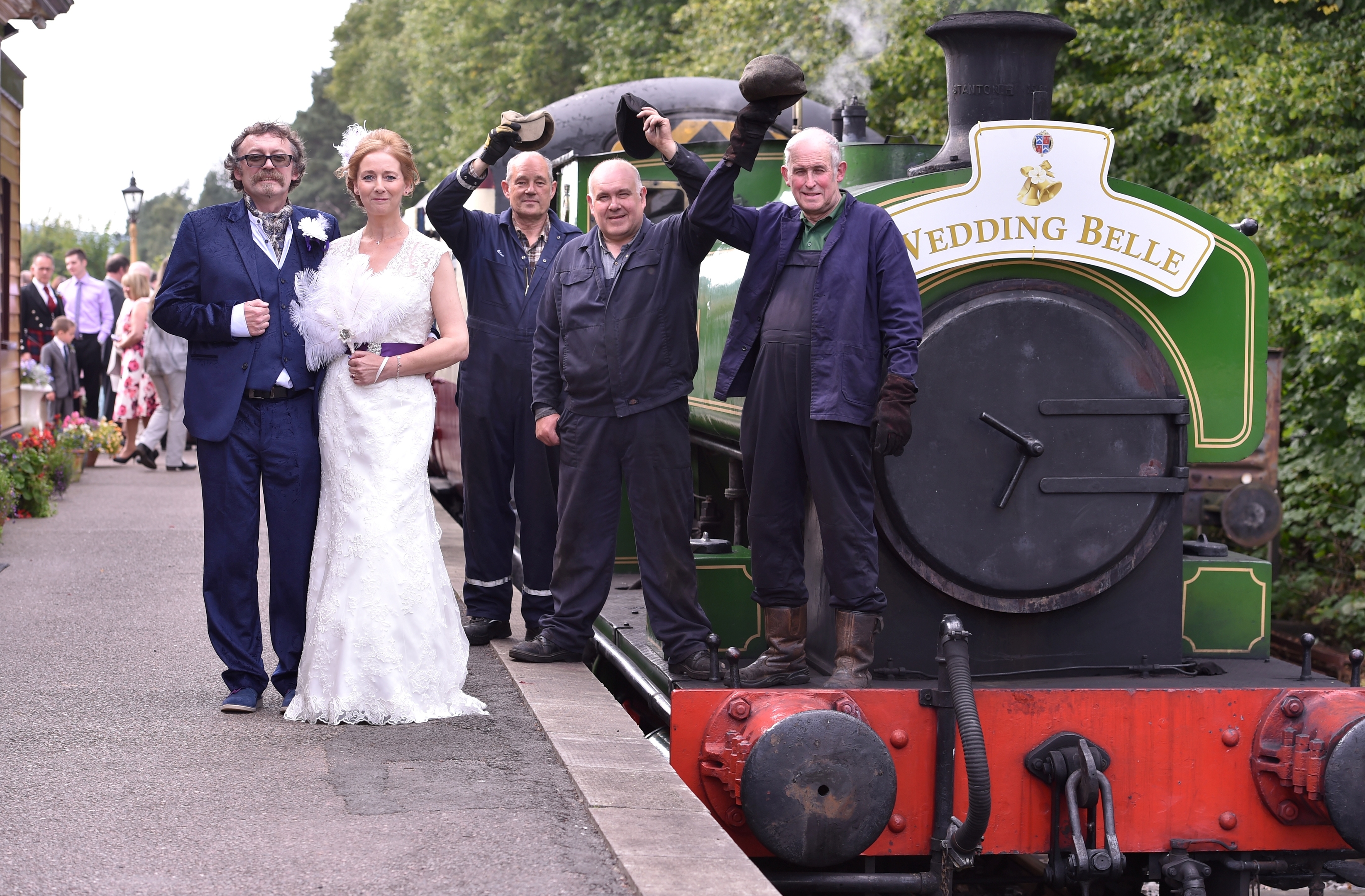 Milton of Crathes Station - the wedding of Shaun Allan and Carol McLaughlin had taken place on the moving carriage. Picture by COLIN RENNIE  September 10, 2015.