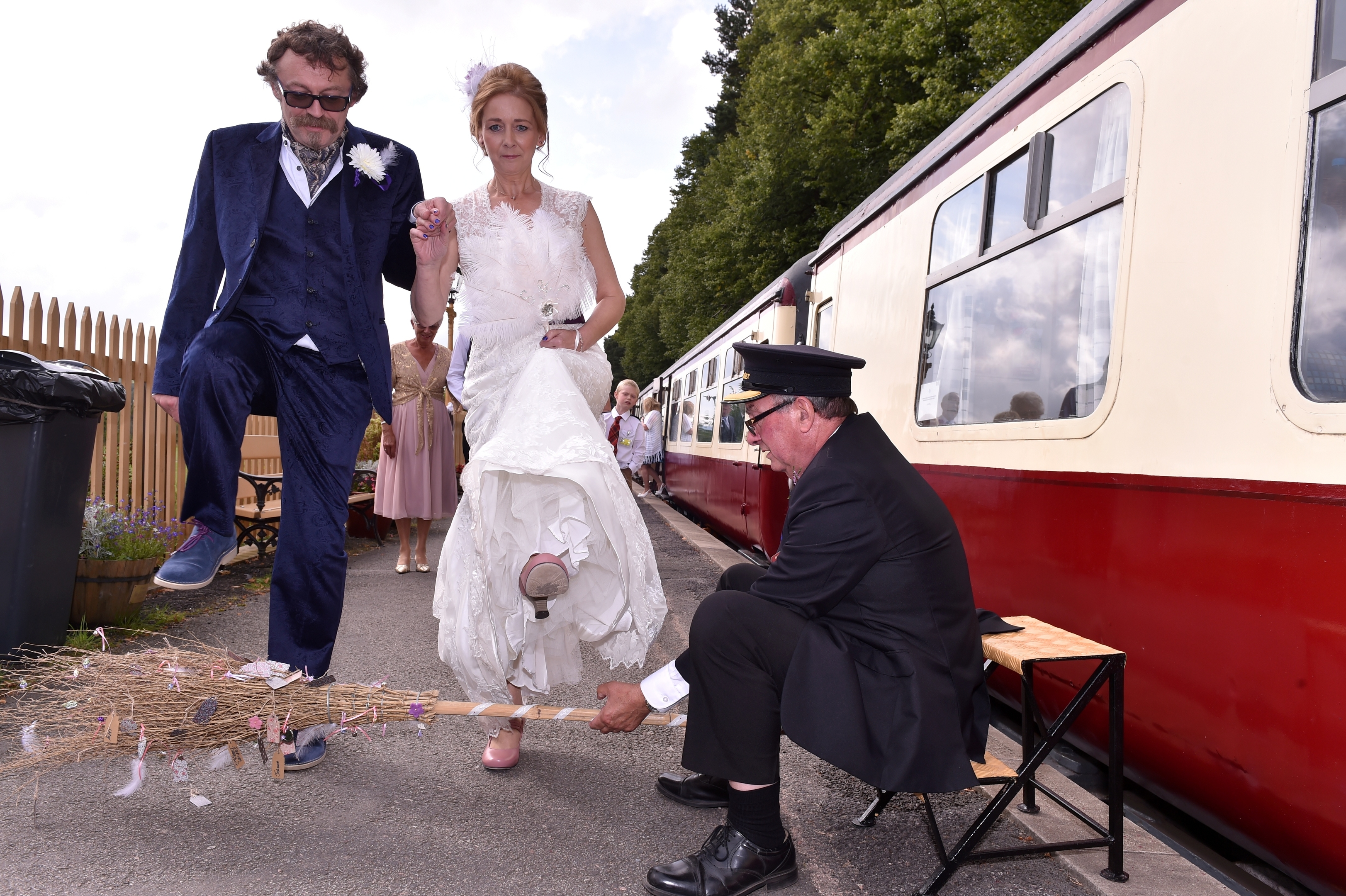 Milton of Crathes Station - the wedding of Shaun Allan and Carol McLaughlin had taken place on the moving carriage. Picture by COLIN RENNIE  September 10, 2015.