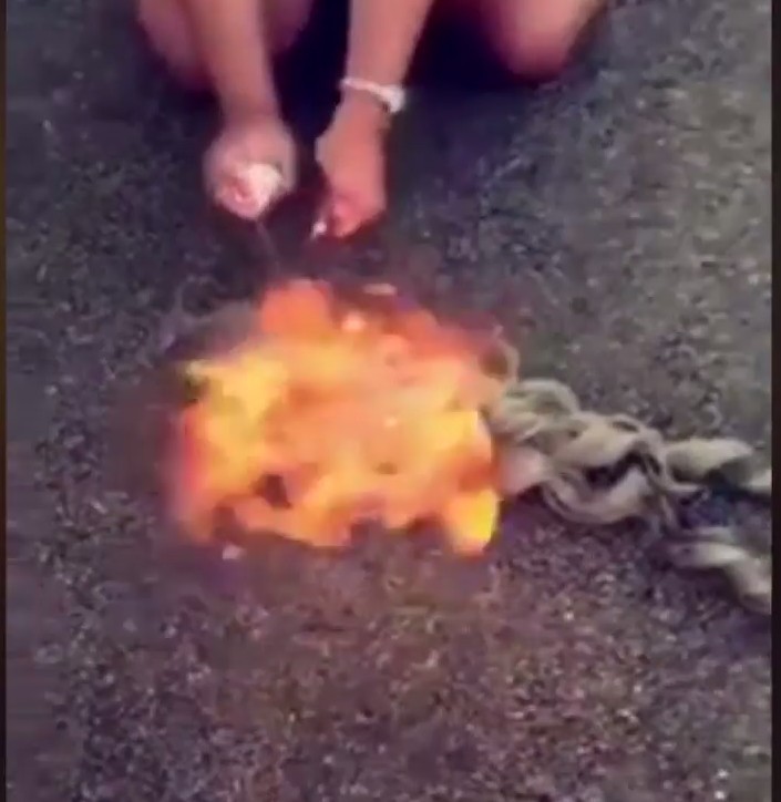They set her hair on fire after cutting it from her head