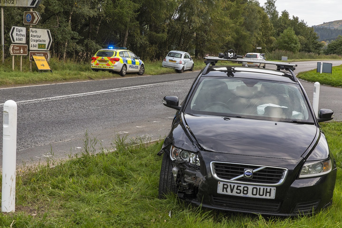 The scene of the accident on the A941 Rothes to Craigellachie Road