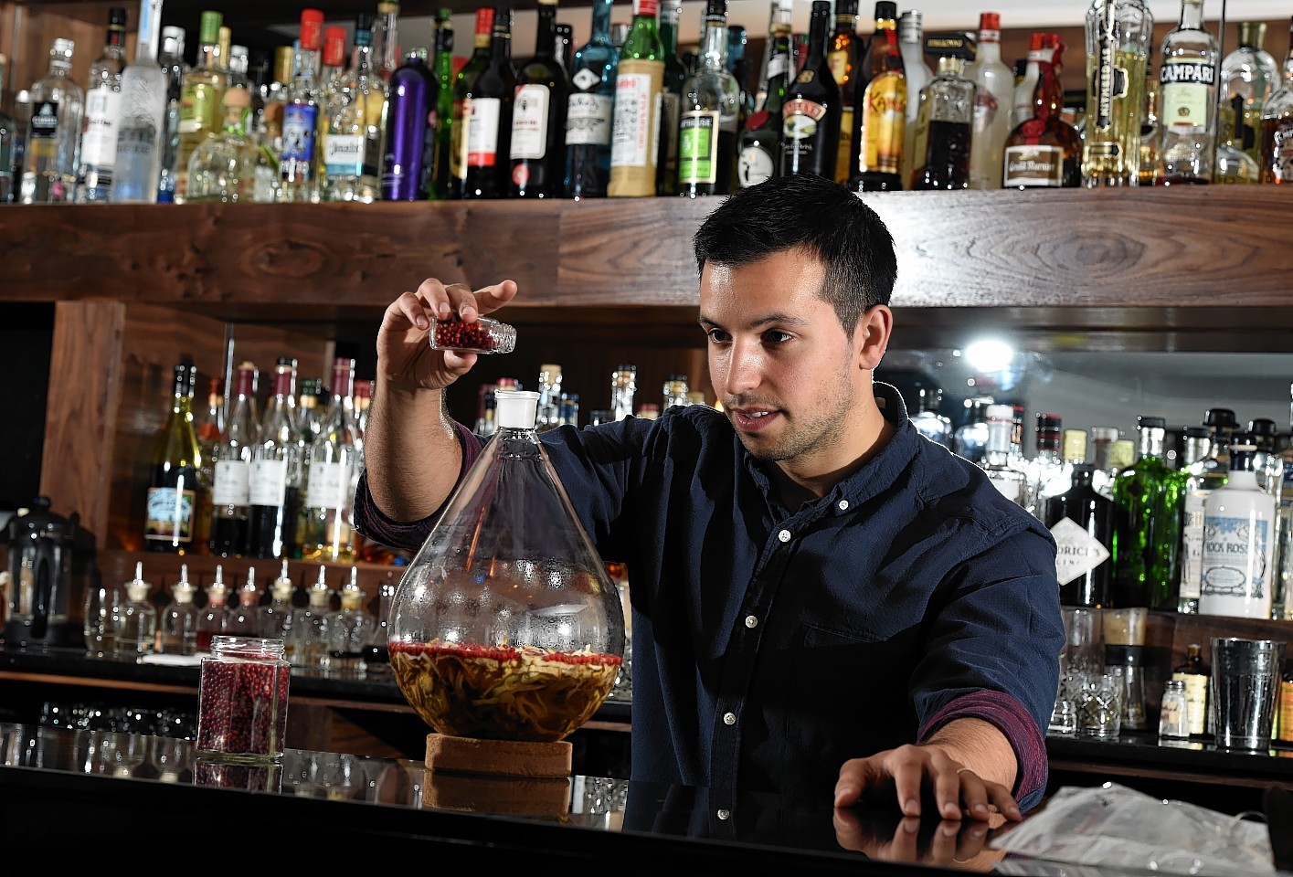 Ben Iravani, owner of the Orchid Bar, who is ready to launch the first gin distilled in Aberdeen for 100 years. Picture by Kevin Emslie