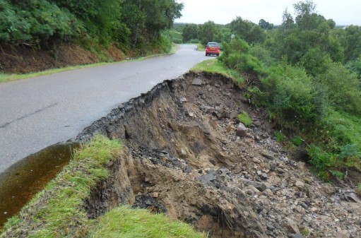 Torrential rain caused a 65ft section of carriageway on the B9012 between Dallas and Knockando to collapse in September.