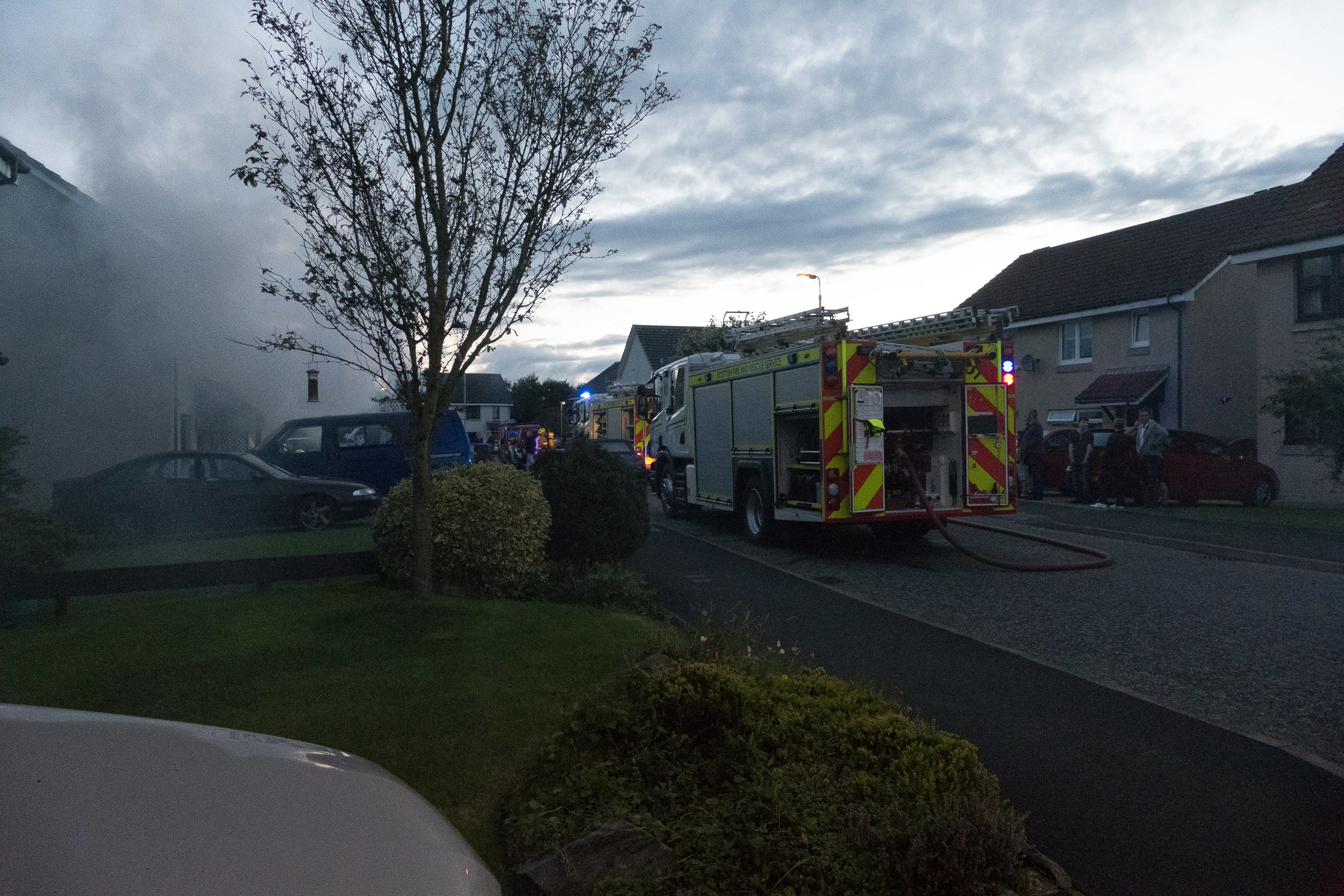 Firefighters at house fire on Redcloak Crescent, Stonehaven. Pic by Maureen Berry