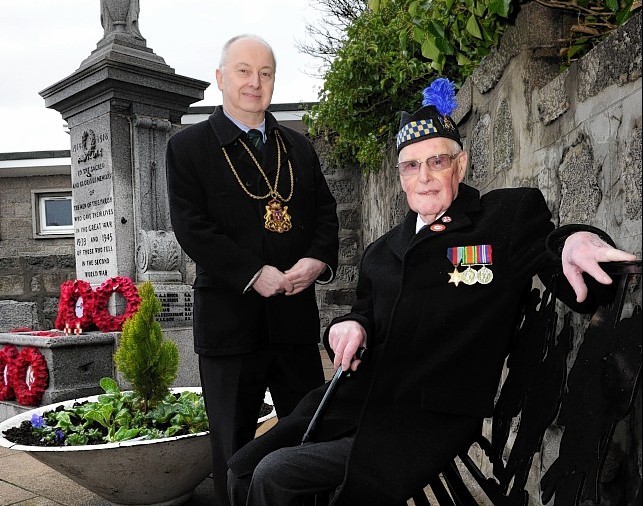 The Lord Provost of Aberdeen George Adam with British Legion member Bob Bremner at the Oldmachar memorial last November