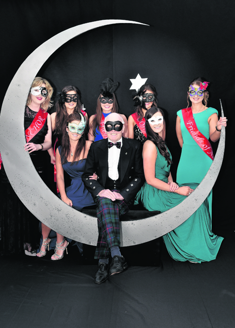 The Friends of ANCHOR Masked Ball. Jimmy Milne with Sarah-Jane Hogg (left) Rhona Miller (right) and (back row) Amy MacLean, Katherine Denholm, Kym Mann, Justine Smith and Lois Bannerman