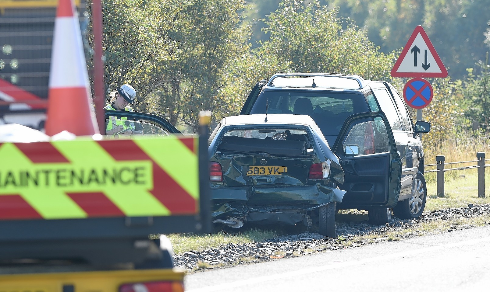 Two of the cars involved in yesterday afternoon's second accident on the A9