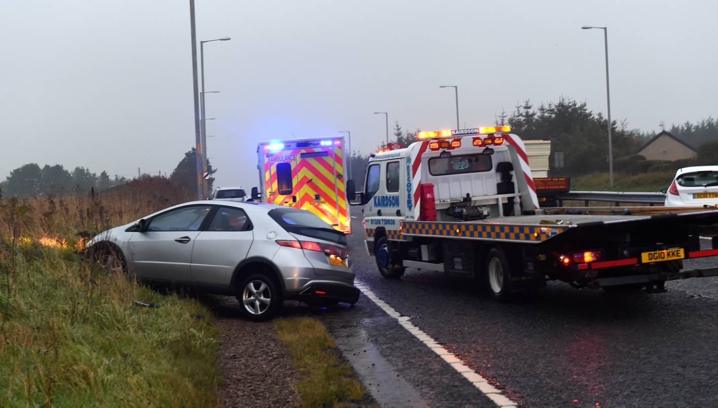 The scene of the crash on the A90 at Balmedie. 
Picture by Kevin Emslie