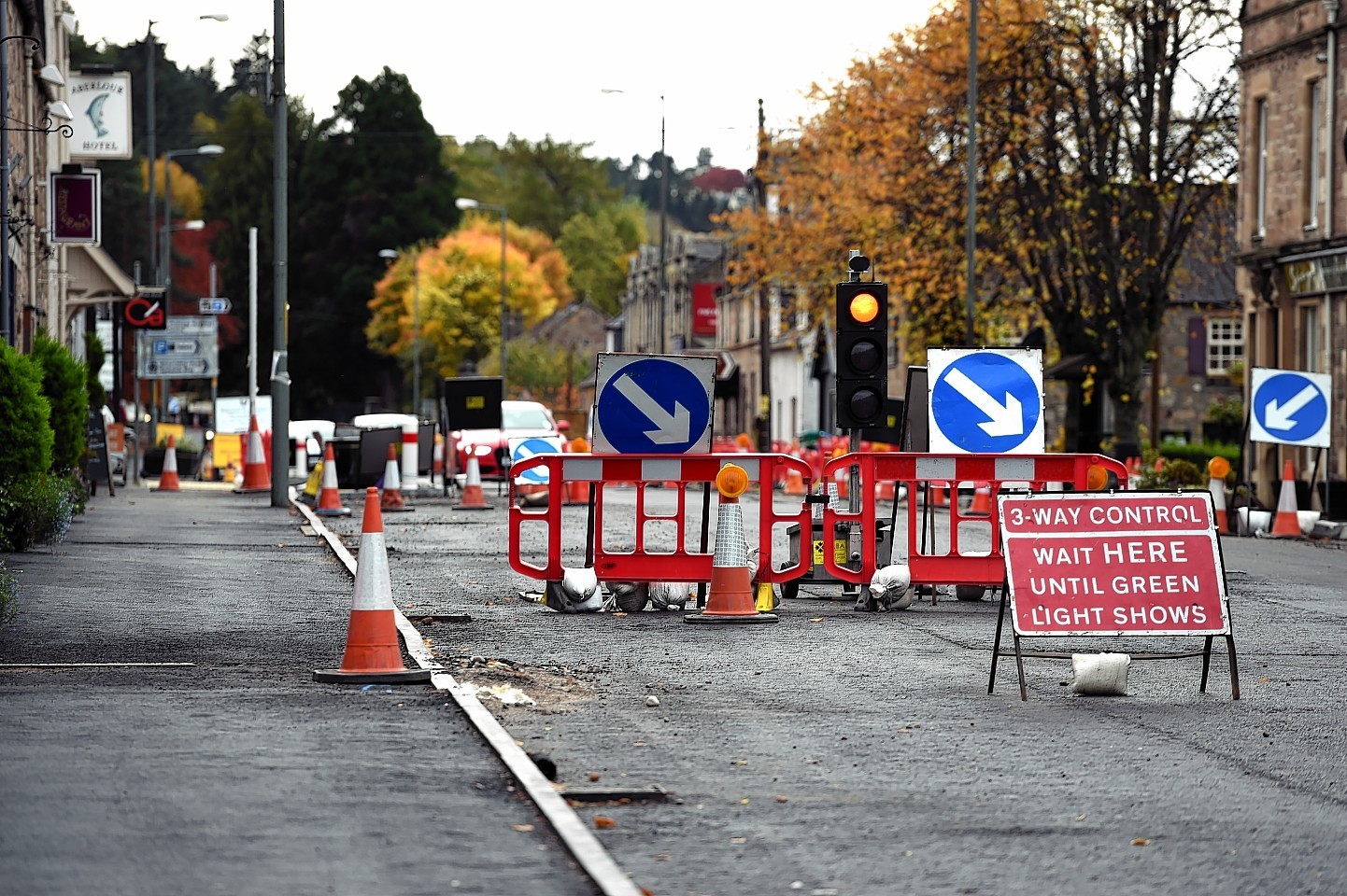 Roadworks in Main Street, Aberlour.Picture by Gordon Lennox 