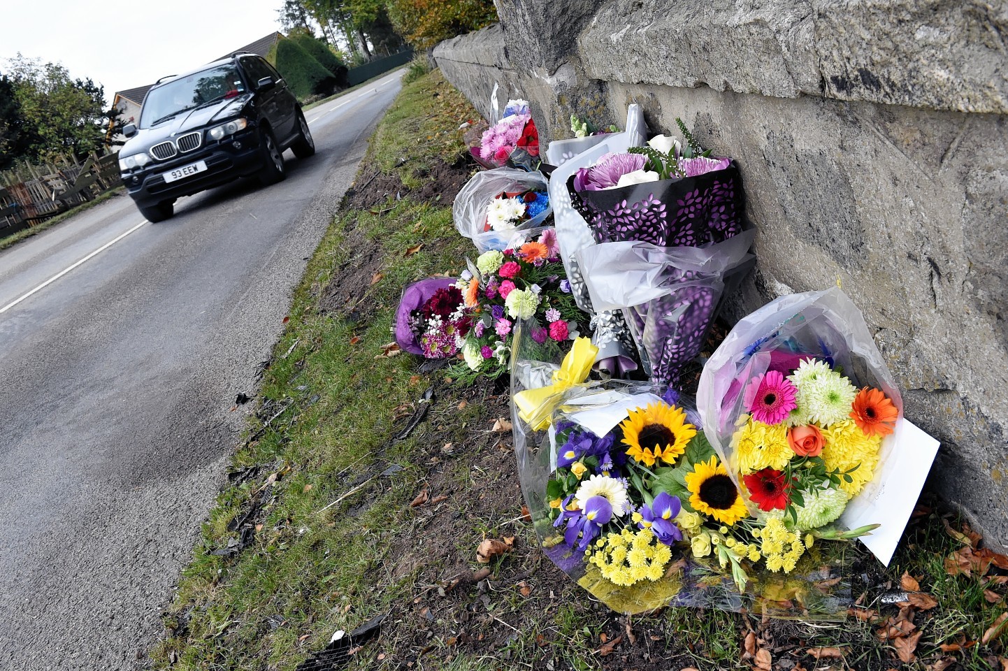 Flowers left at the scene where George Dow was killed