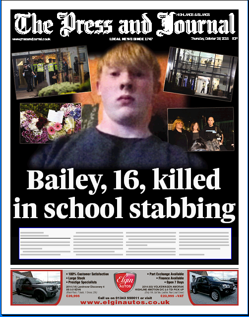 The front page of tomorrow morning's Press and Journal 