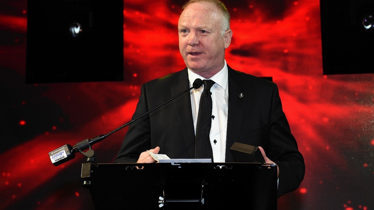 Alex McLeish took to the stage to share a few words. Picture by Kenny Elrick