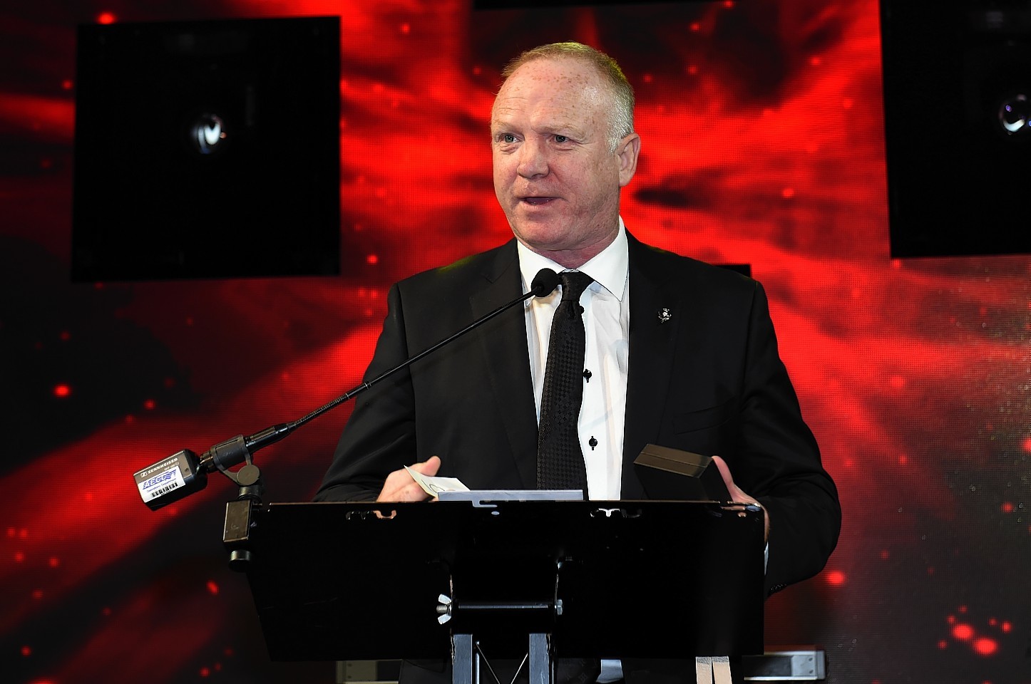 Alex McLeish took to the stage to share a few words. Picture by Kenny Elrick 