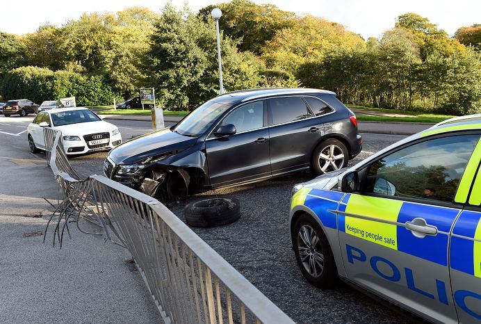 A car crashed into the barrier near Tesco at Danestone