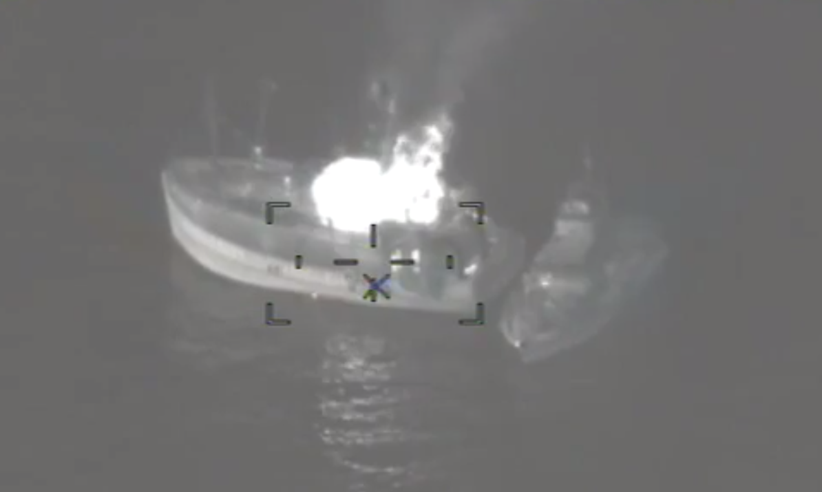 The footage shot from the rescue helicopter shows the blaze on board the boat