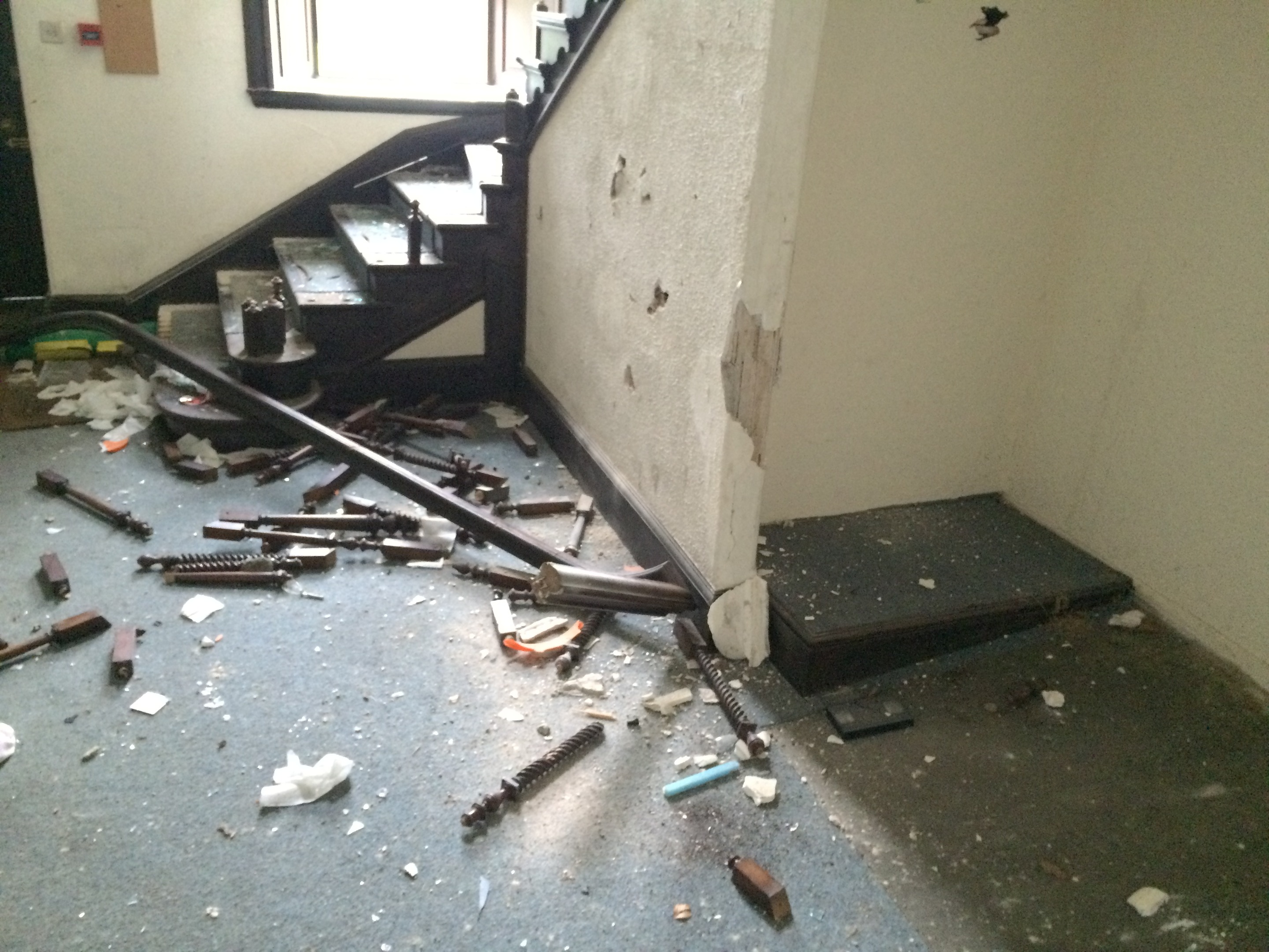 Banisters were ripped from stairs