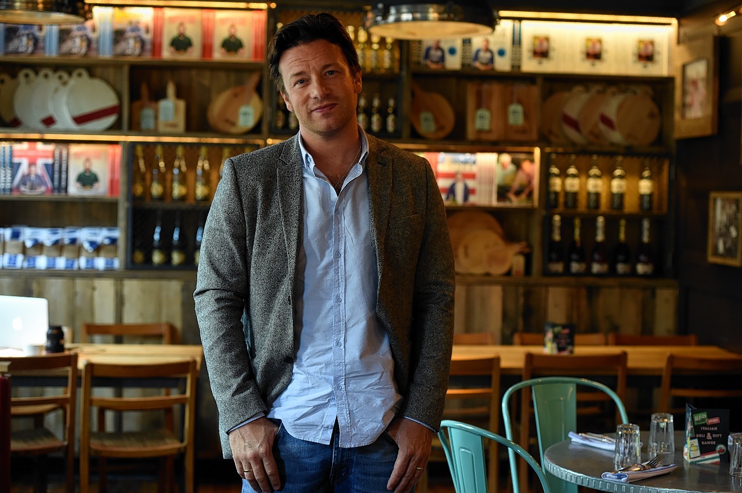 Jamie Oliver was visiting his restaurant on Union Street, Aberdeen. Picture by Jim Irvine