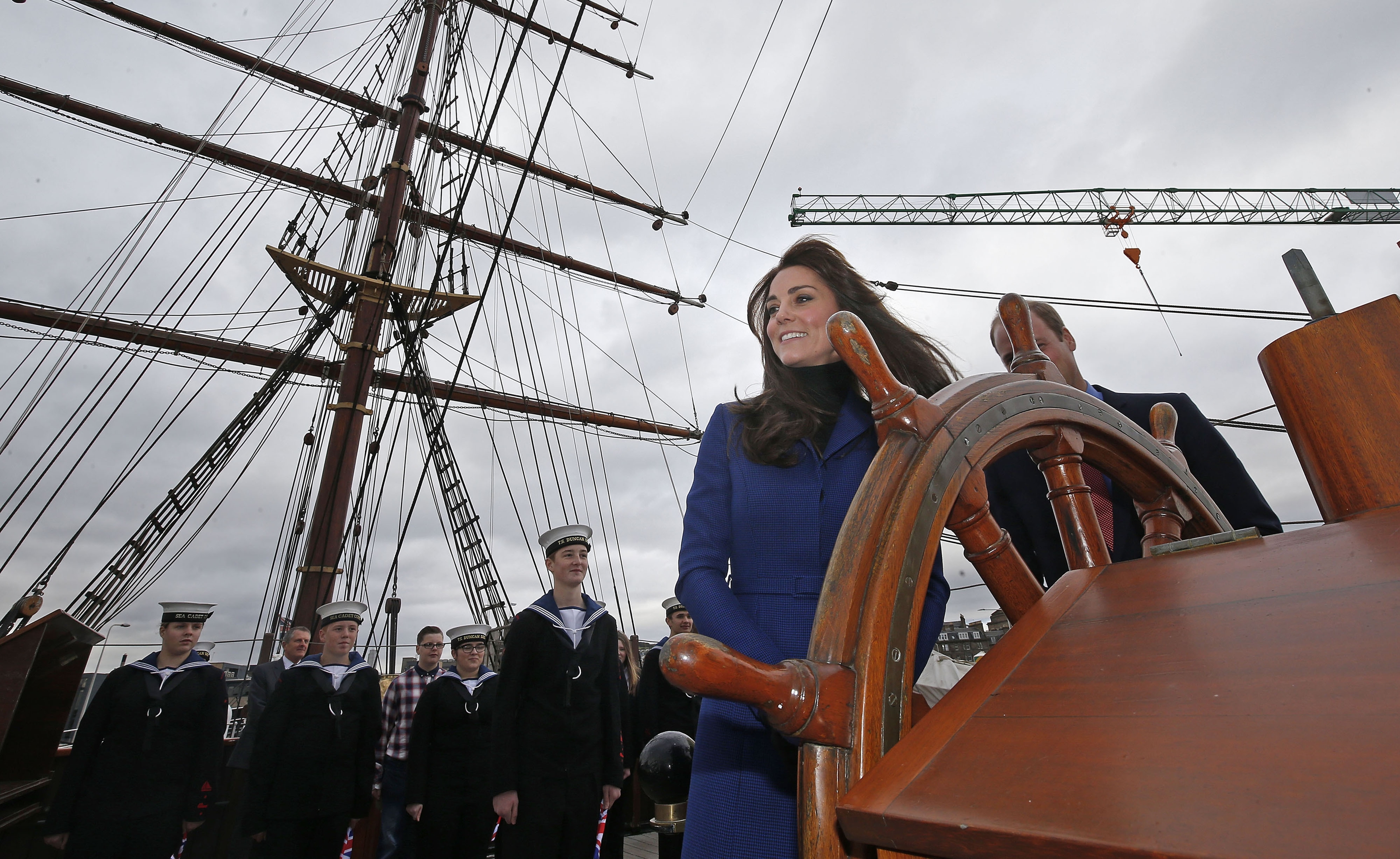 The Duke and Duchess of Cambridge, who are also known as the Earl and Countess of Strathearn in Scotland during their visit to the original Royal Research Ship Discovery as part of their visit to Dundee in Scotland. 