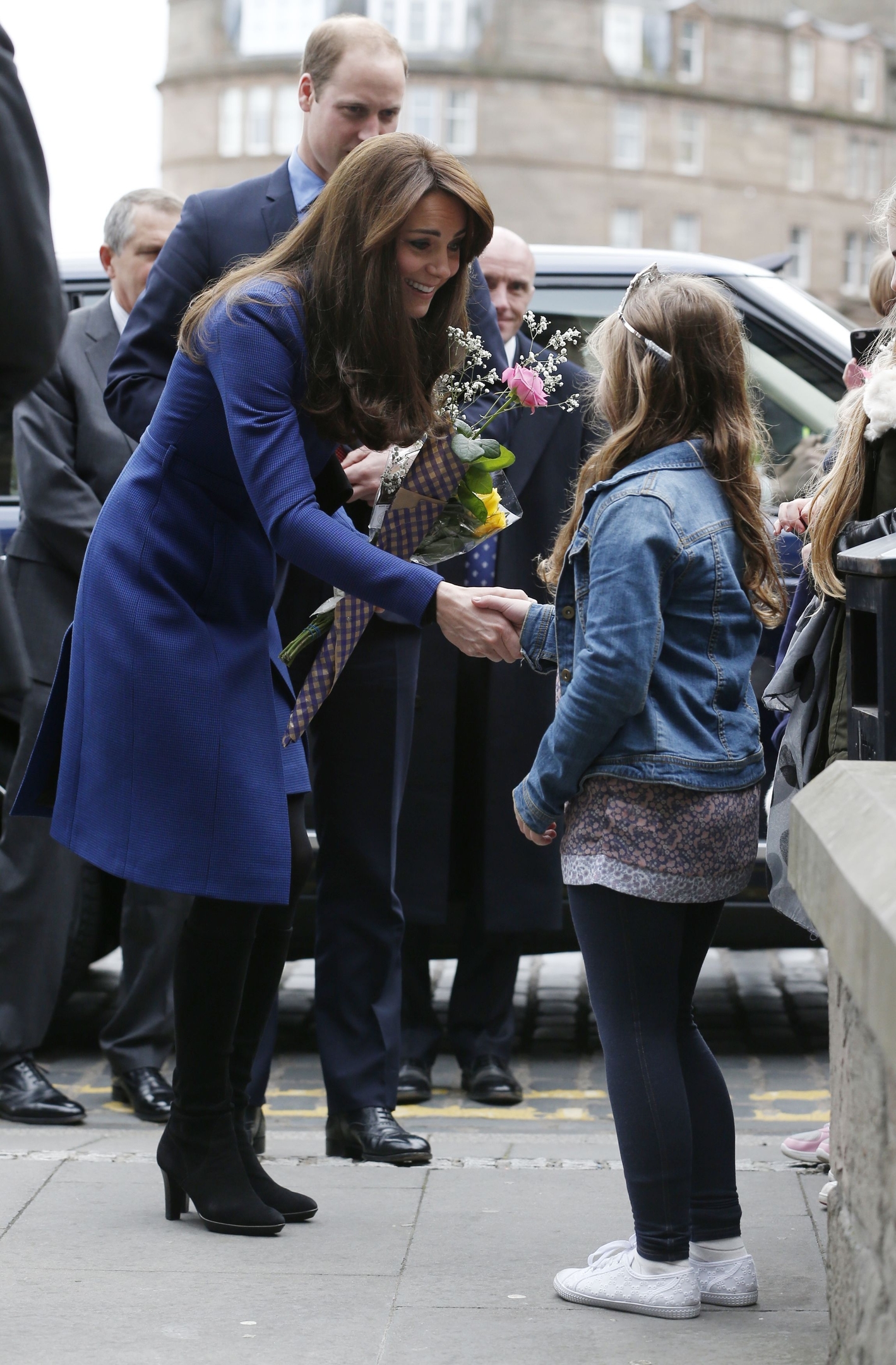 The Duke and Duchess of Cambridge arrive for the visit to The Corner, where they participated in an anti-bullying workshop as part of their visit to Dundee 