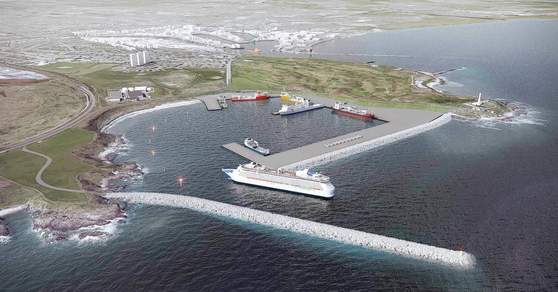 An computer generated image of the Nigg Bay expansion at Aberdeen harbour.