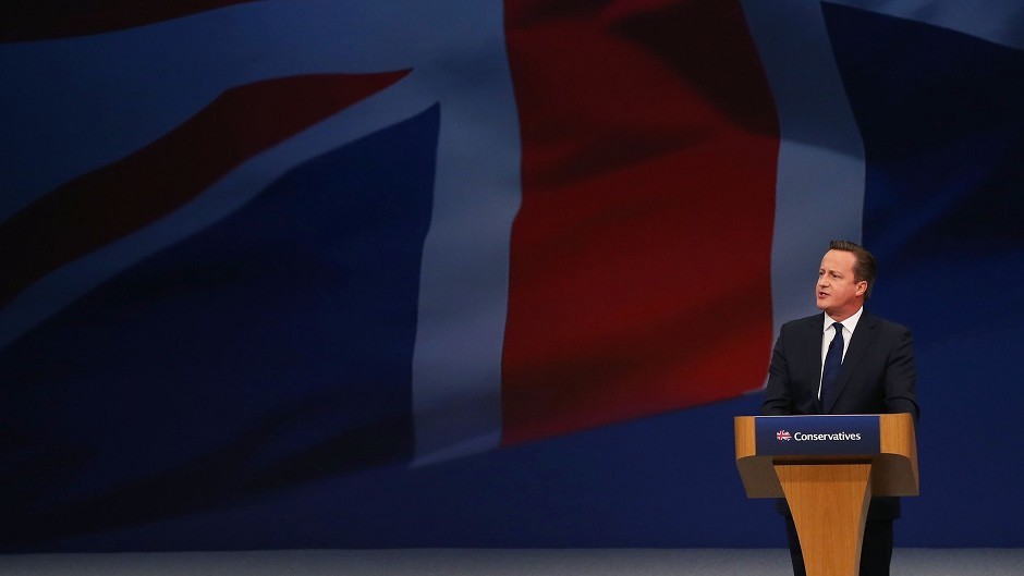 Prime Minister David Cameron addresses the Conservative Party conference at Manchester Central