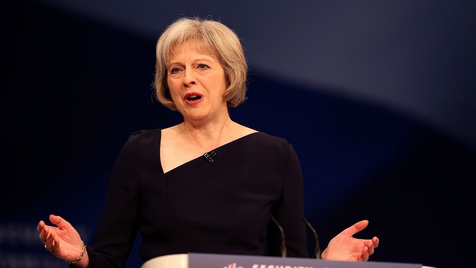 Home Secretary Theresa May delivers her speech to the Conservative Party conference at Manchester Central.