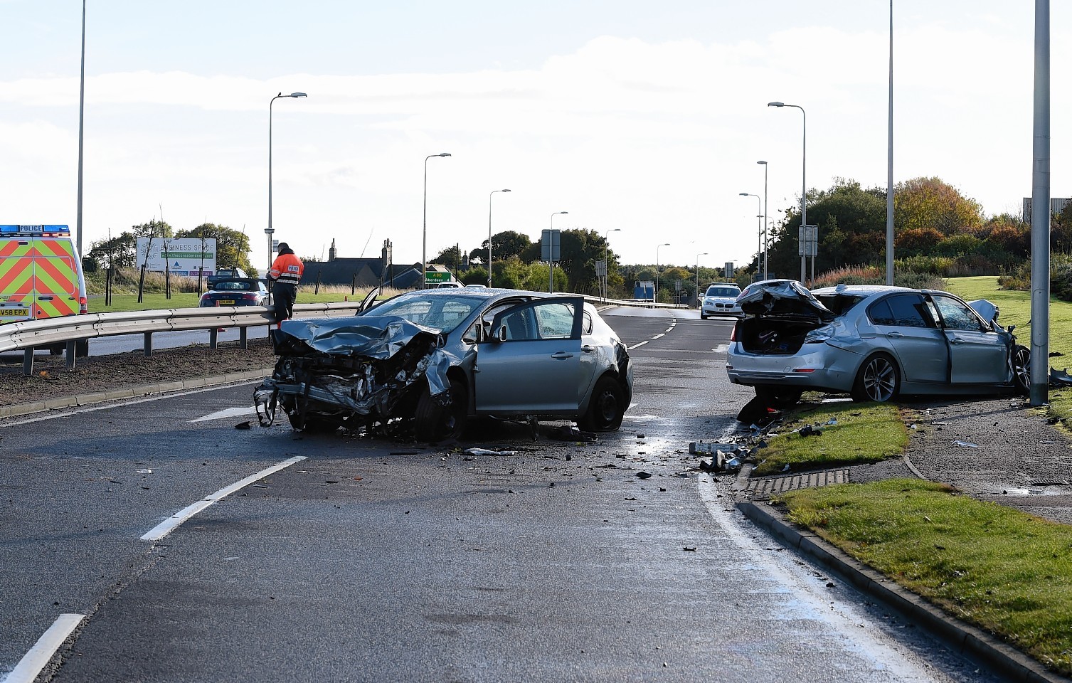 Two car RTC on the Northbound carraigeway of the A90 near the Murcar roundabout.     
Picture by Kami Thomson    24-10-15