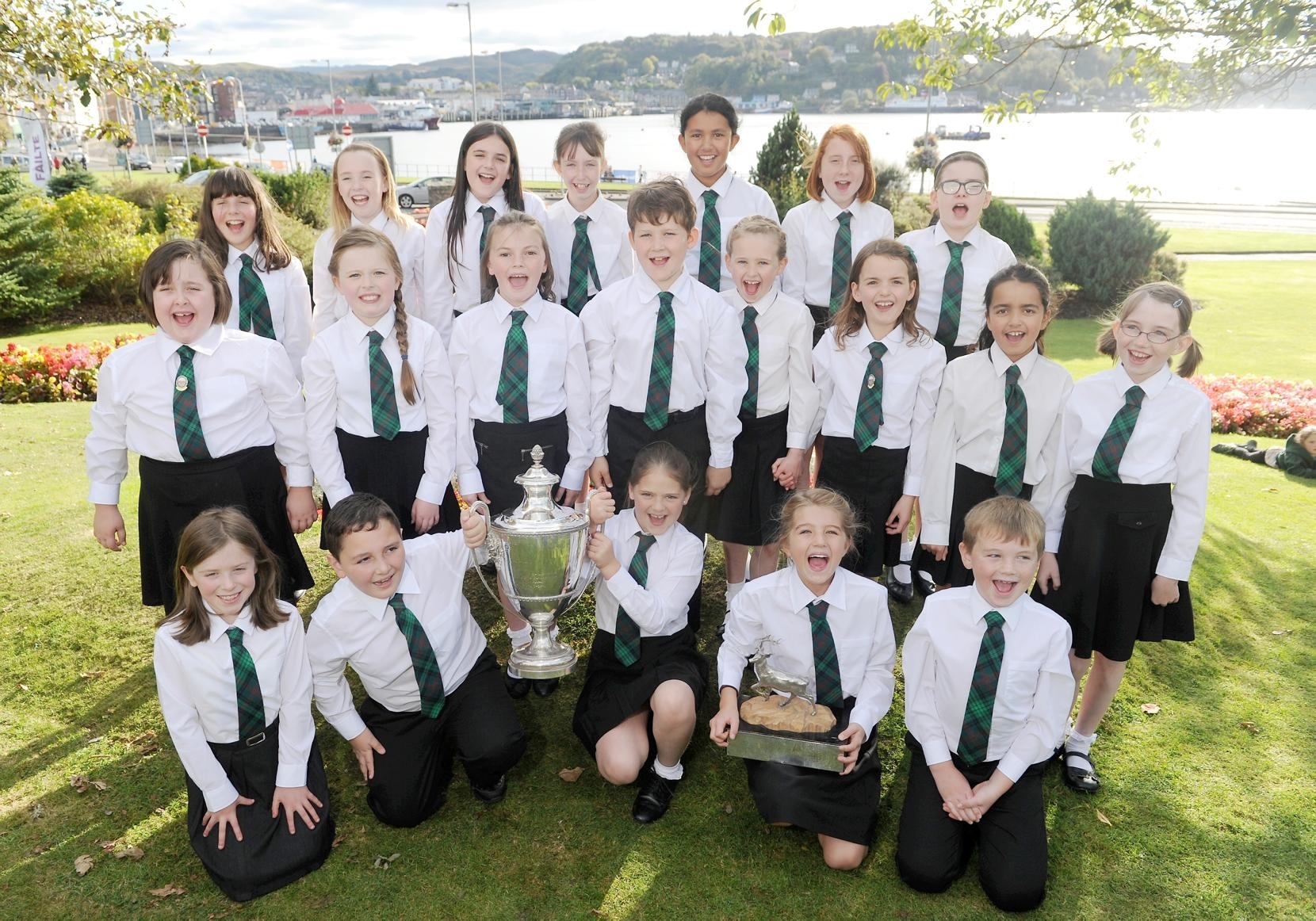 Picture by SANDY McCOOK   13th October '15 Royal National Mod Oban 2015 (Tuesday)  Rionnagan Rois from Ross-shire with the Aberfoyle and District Branch Trophy and the Mrs Schroder Cup for singing.