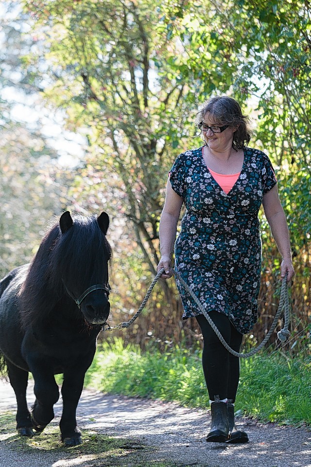 Inky the shetland pony with owner Louise