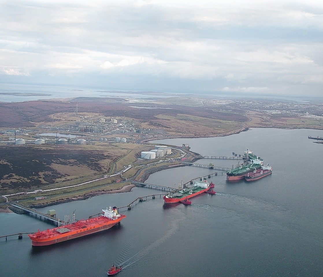 Five crude oil tankers at Sullom Voe Harbour