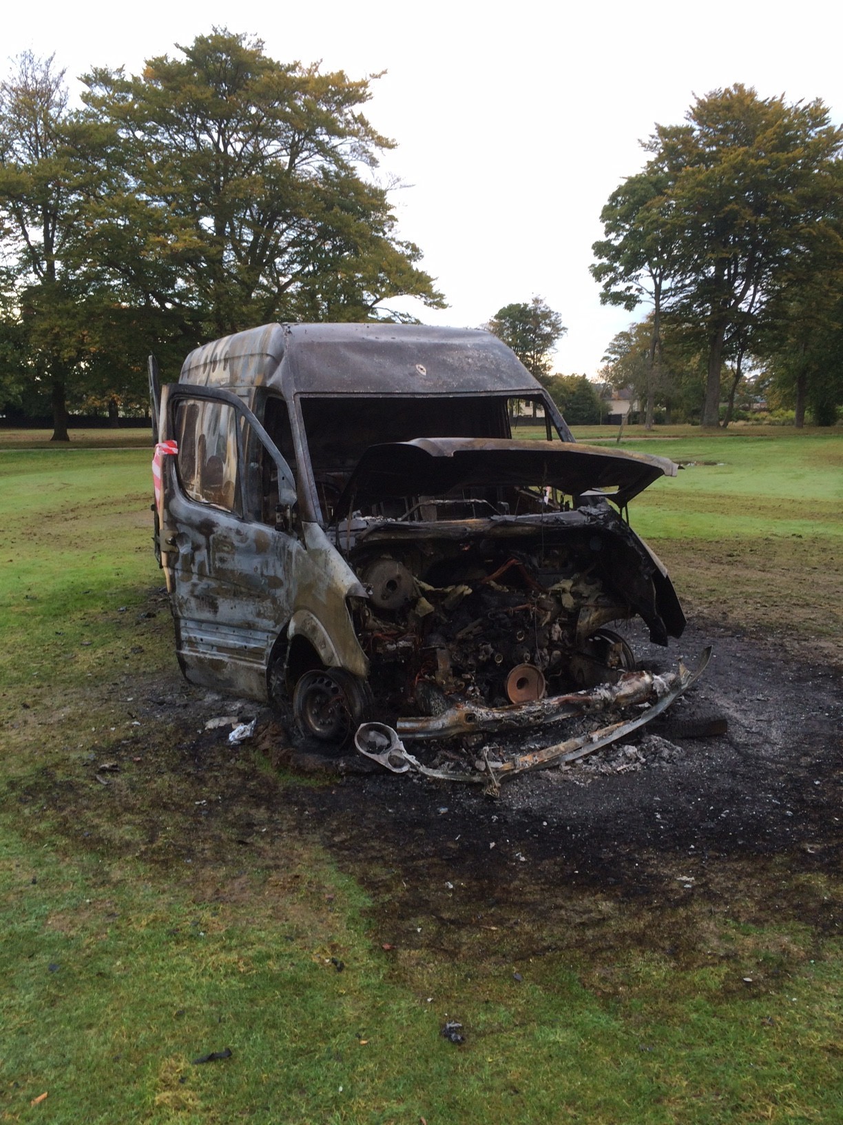 The burnt out van in Stewart Park, Aberdeen