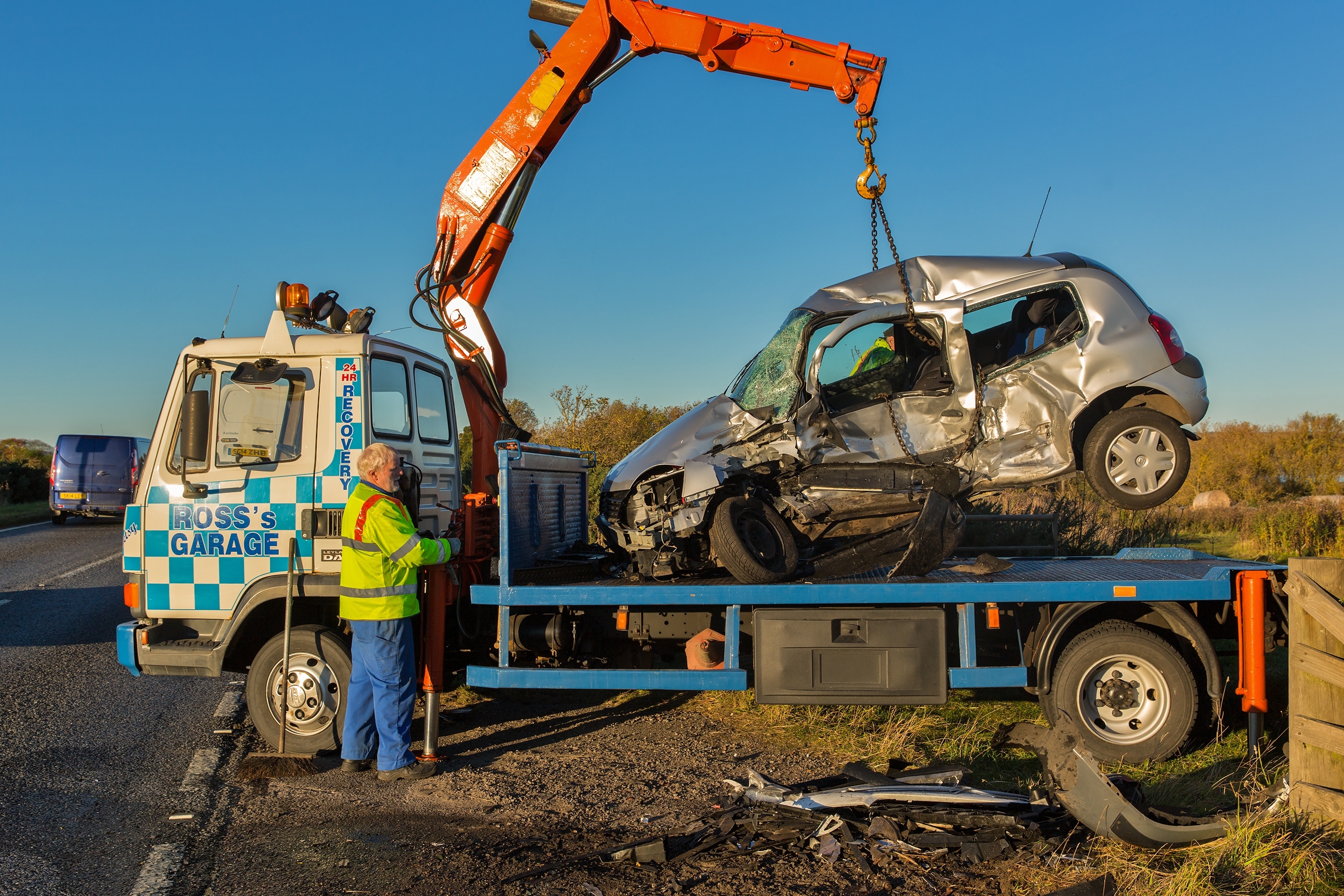 The Renault Clio being removed from the road