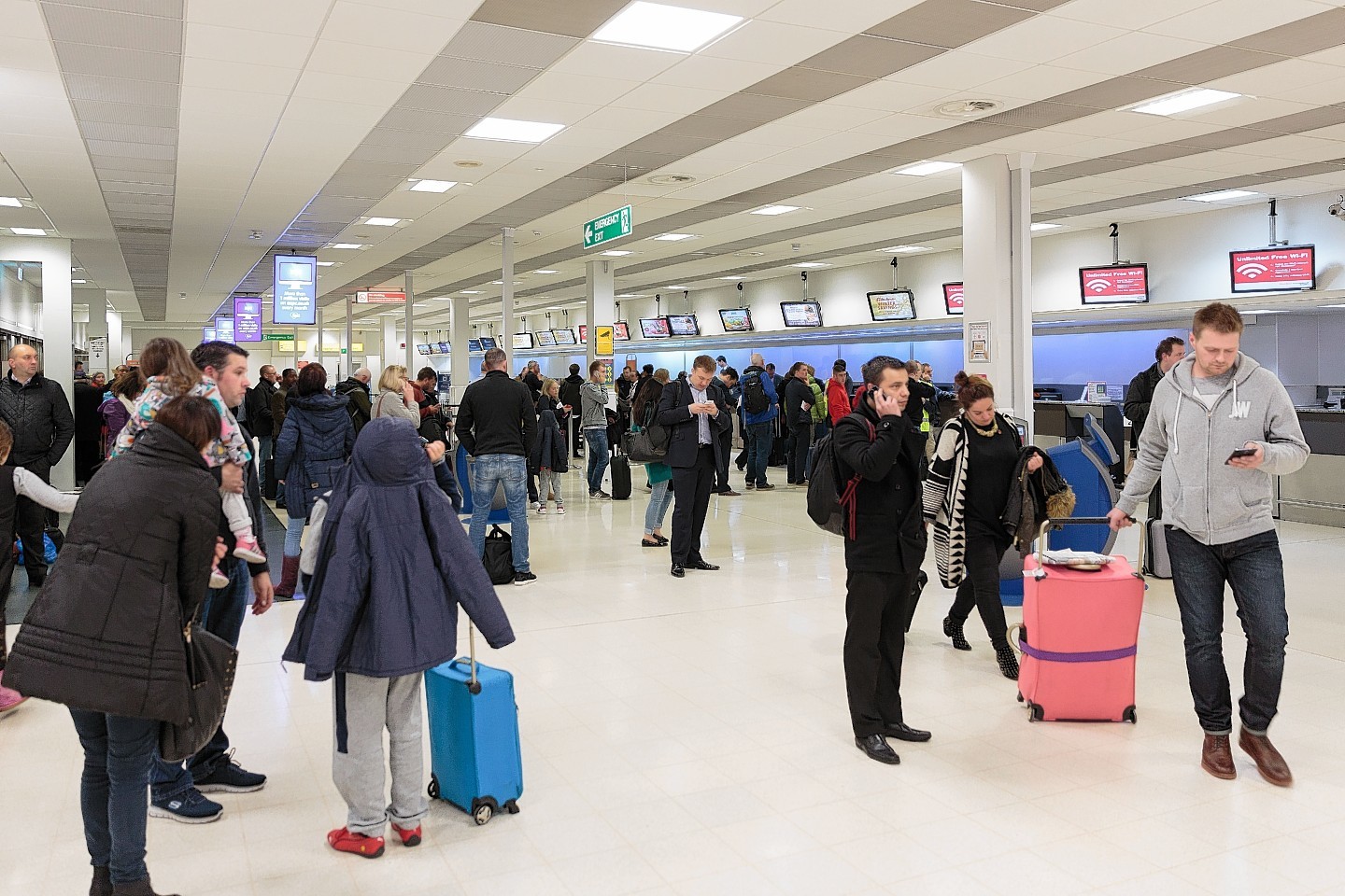 Stranded passengers inside Aberdeen Airport last night 