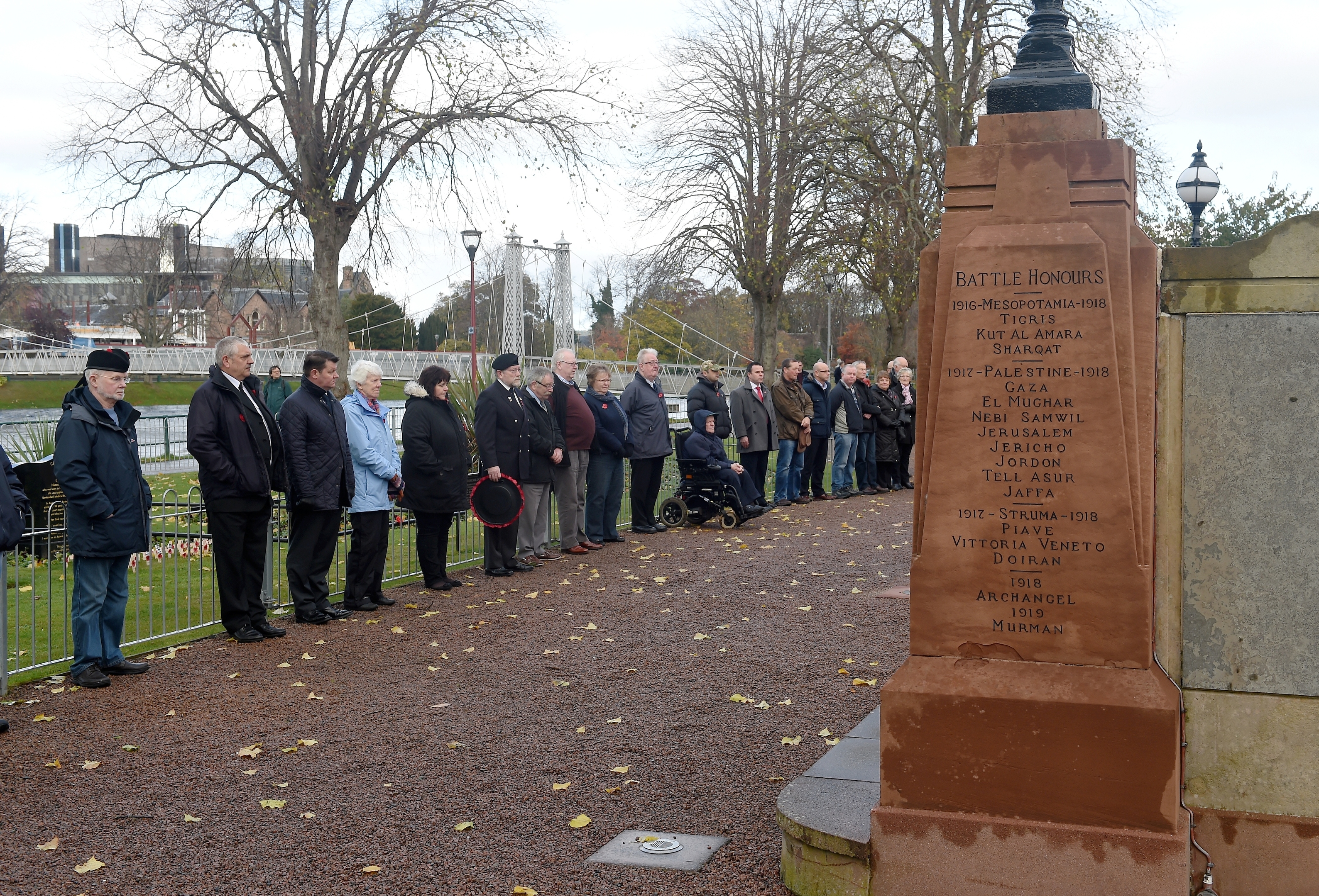 The Cenotaph in Cavell Gardens, Inverness at 11am yesterday as members of the public and ex servicemen have their own moments of remembrance .