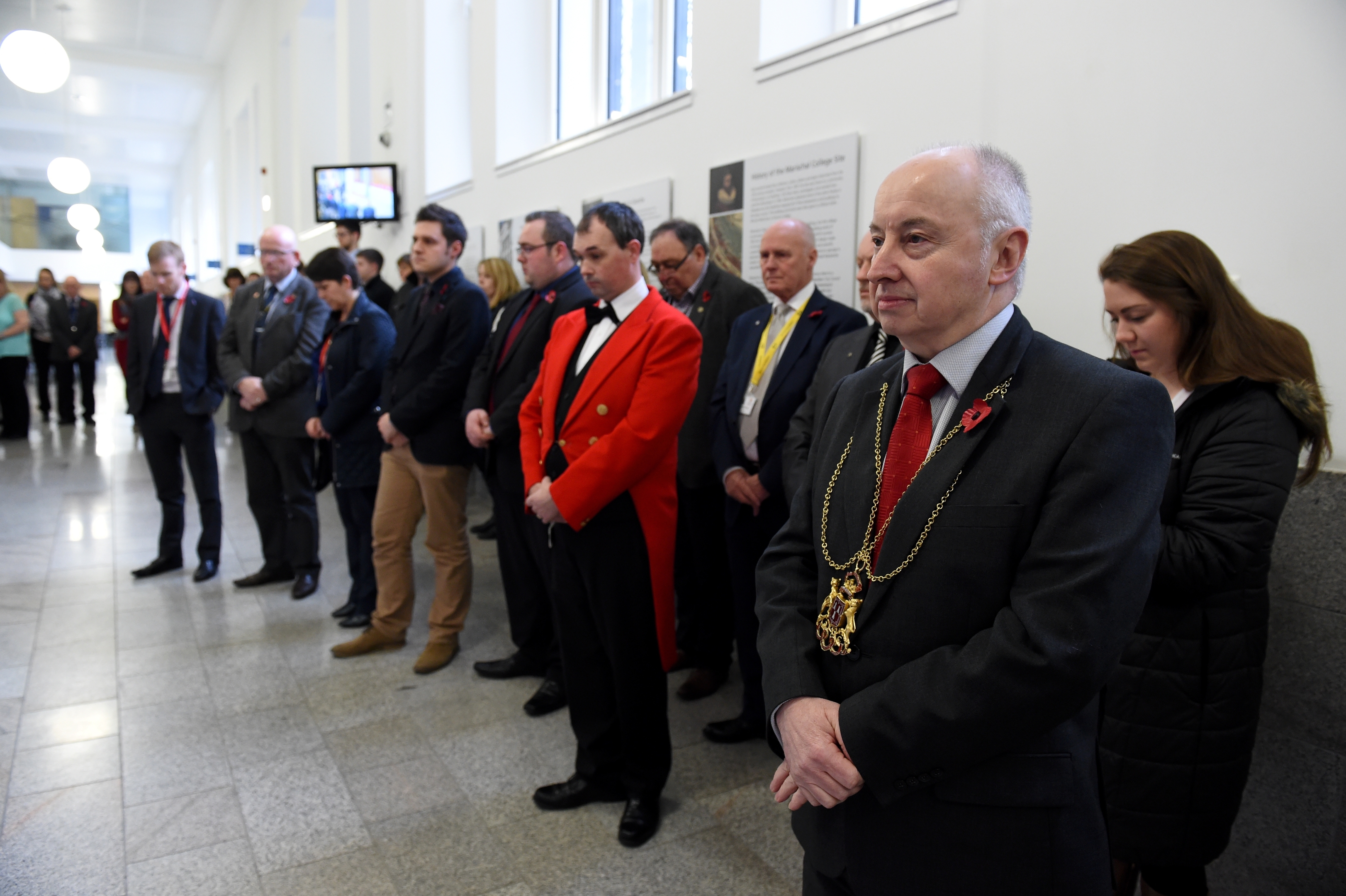 Aberdeen Lord Provost George Adam joined council staff and members of the public at Marischal College customer service area to remember the nation's war dead, and observe the national two-minute silence.