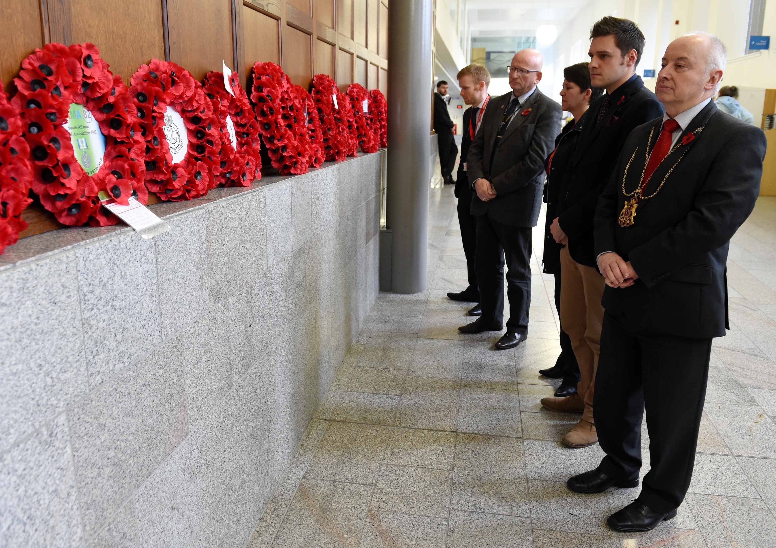 Aberdeen Lord Provost George Adam joined council staff and members of the public at Marischal College customer service area to remember the nation's war dead, and observe the national two-minute silence. 