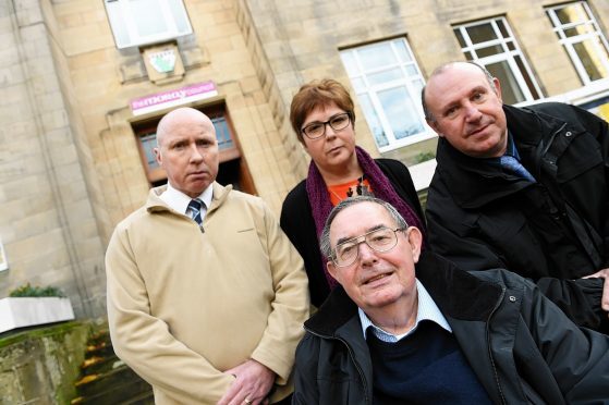 John Lally, Gillian Priestley, Robert Murdoch and Paul Brown outside Moray Council HQ. Picture by Gordon Lennox