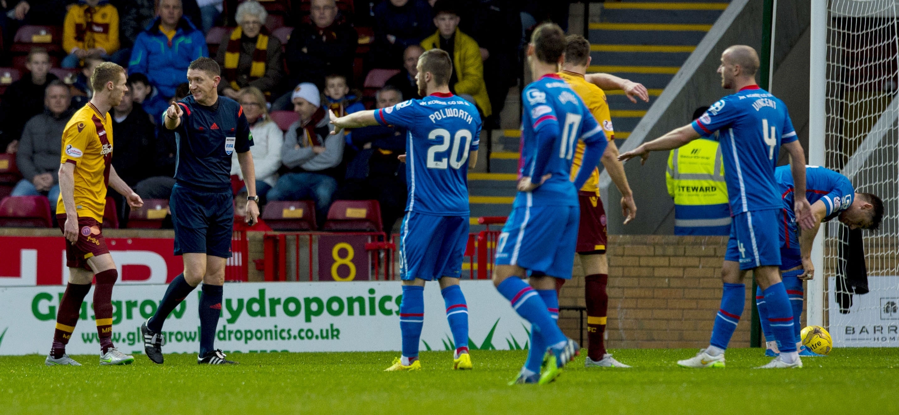 Referee Craig Thompson makes ICT retake their missed penalty.