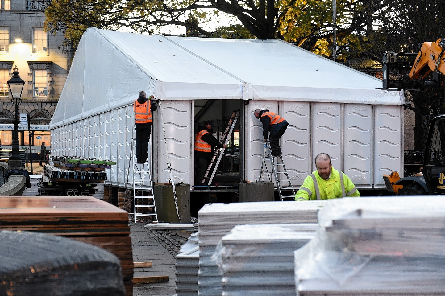 The Christmas village setting up in Aberdeen city centre