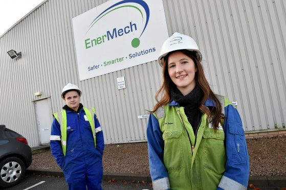 EnerMech apprentices Callum Innes and Katrina Innes. Picture by Colin Rennie