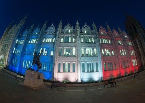 Marischal College lit up in Paris tribute. Picture by Norman Adams